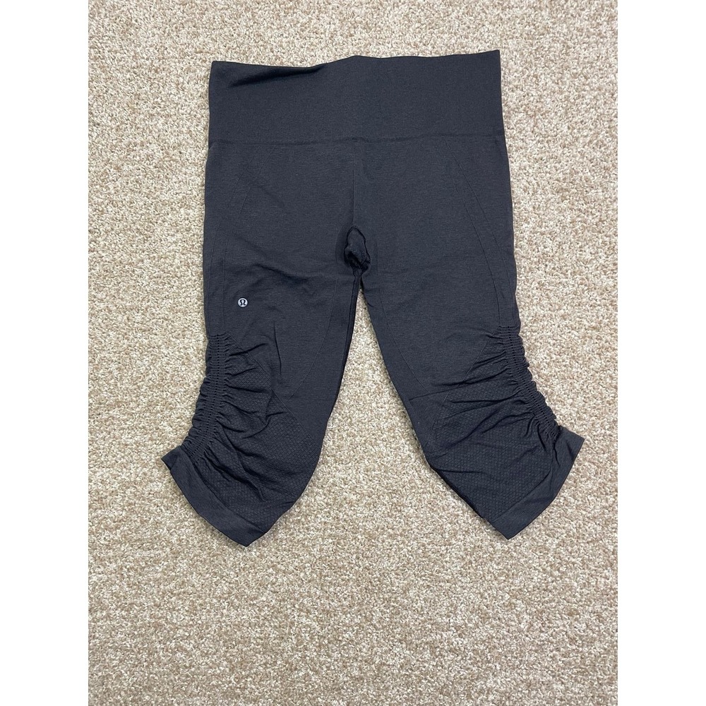 Lululemon In the Flow Crop II Heathered Deep Coal Gray Seamless Leggings, Size 8